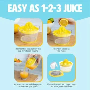 Tasty 4-in-1 Citrus Juicer and Zester, Multifunctional Kitchen Gadget, Dishwasher Safe, 16-Ounce Capacity, 2-Cup, Yellow