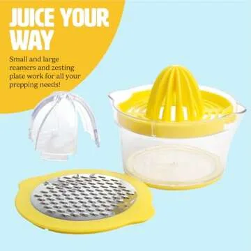 Tasty 4-in-1 Citrus Juicer and Zester, Multifunctional Kitchen Gadget, Dishwasher Safe, 16-Ounce Capacity, 2-Cup, Yellow