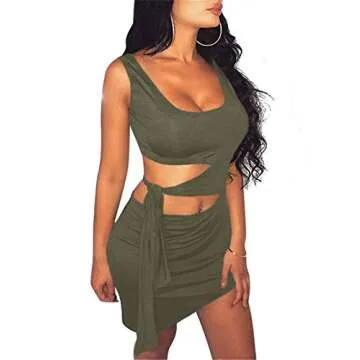 GOBLES Womens Sexy Bodycon Cut Out Sleeveless Outfit Mini Club Tank Dress Olive