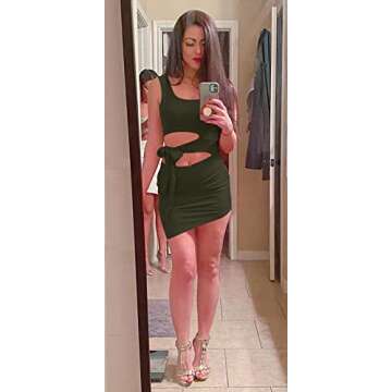 GOBLES Womens Sexy Bodycon Cut Out Sleeveless Outfit Mini Club Tank Dress Olive