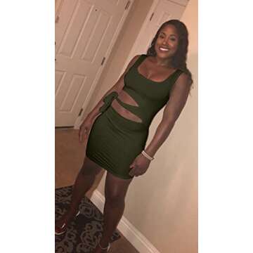 GOBLES Womens Sexy Bodycon Cut Out Sleeveless Outfit Mini Club Tank Dress Olive