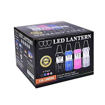 Gold Armour LED Camping Lanterns - 4 Pack with Batteries