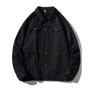 Tebreux Men's Jeans Coat Button Down Denim Jacket Casual Trucker Jacket Outerwear Black M