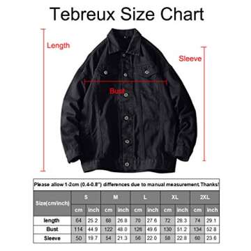 Tebreux Men's Jeans Coat Button Down Denim Jacket Casual Trucker Jacket Outerwear Black M