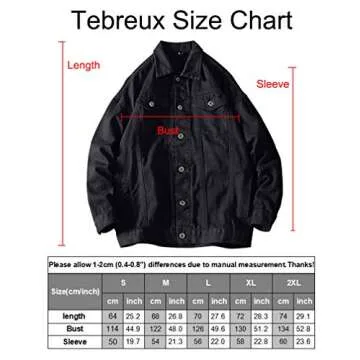 Tebreux Men's Jeans Coat Button Down Denim Jacket Casual Trucker Jacket Outerwear Black M