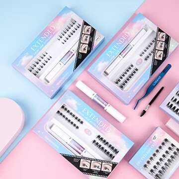 LANKIZ Lash Clusters Kit with Cluster Lash Glue, D Curl Lash Extension Kit, Individual Lashes, Bond & Seal Eyelash Glue, DIY Eye Lash Extension Starter Kit, 12+14mm Mix DIY Lash Extensions at Home