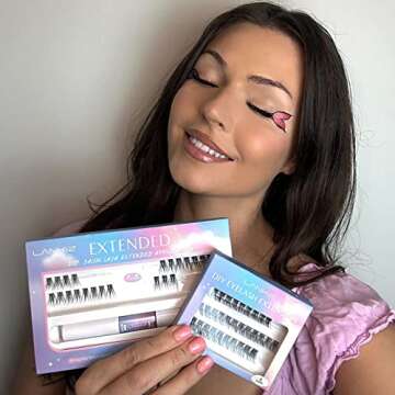 LANKIZ Lash Clusters Kit with Cluster Lash Glue, D Curl Lash Extension Kit, Individual Lashes, Bond & Seal Eyelash Glue, DIY Eye Lash Extension Starter Kit, 12+14mm Mix DIY Lash Extensions at Home