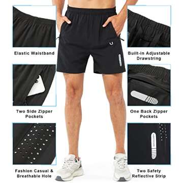 NORTHYARD Men's Athletic Running Shorts Quick Dry Workout Shorts 7"/ 5"/ 9" Lightweight Sports Gym Basketball Shorts Hiking Exercise Black-5inch M