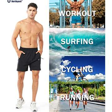 NORTHYARD Men's Athletic Running Shorts Quick Dry Workout Shorts 7"/ 5"/ 9" Lightweight Sports Gym Basketball Shorts Hiking Exercise Black-5inch M