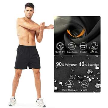 NORTHYARD Men's Athletic Running Shorts Quick Dry Workout Shorts 7"/ 5"/ 9" Lightweight Sports Gym Basketball Shorts Hiking Exercise Black-5inch M