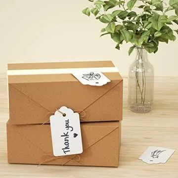 SallyFashion 100pcs White Paper Gift Tags with String, Blank Gift Bags Tags Price Tags DIY Crafts