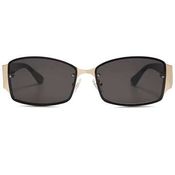 SOJOS Y2K Sunglasses for Women Men Rectangle Rimless Vintage Metal Shades,Gold Black