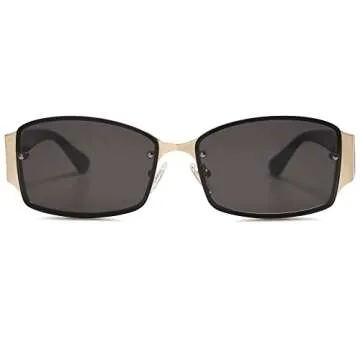 SOJOS Y2K Sunglasses for Women Men Rectangle Rimless Vintage Metal Shades,Gold Black