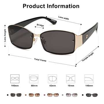 SOJOS Y2K Sunglasses for Women Men Rectangle Rimless Vintage Metal Shades,Gold Black