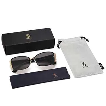 SOJOS Y2K Sunglasses for Women Men Rectangle Rimless Vintage Metal Shades,Gold Black