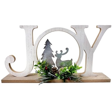 Eternhome Christmas Table Decorations Joy Farmhouse Elk Sign Wooden Winter Decor for Home Gift