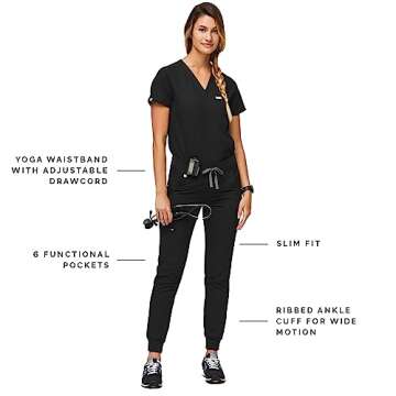 FIGS Zamora Jogger Style Scrub Pants for Women - Black, M