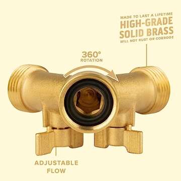 INNAV8 Garden Hose Splitter 2 Way Heavy Duty - SOLID BRASS Hose Splitter Features Easy to Open Valves - Garden Hose Y Splitter for Outdoor Faucet - Hose Bib Water Hose Splitter 2 Way Heavy Duty