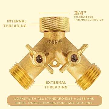 INNAV8 Garden Hose Splitter 2 Way Heavy Duty - SOLID BRASS Hose Splitter Features Easy to Open Valves - Garden Hose Y Splitter for Outdoor Faucet - Hose Bib Water Hose Splitter 2 Way Heavy Duty