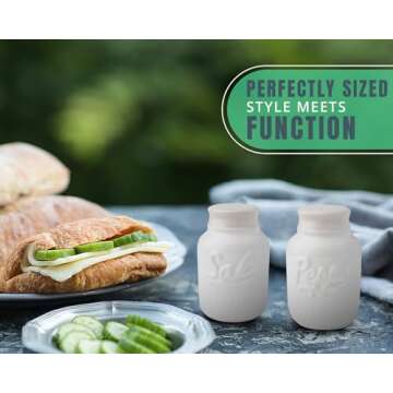 Vintage Mason Jar Salt & Pepper Shakers by Comfify - Adorable Decorative Mason Jar Décor for Vintage, Rustic, Shabby Chic Kitchens - Sturdy Ceramic in White - 3.5 oz. Cap.