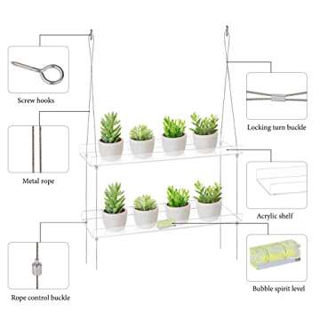 Sumerflos 2-Tier Acrylic Window Boxes Plant Shelves for Window of Kitchen, Bedroom, Living Room, 16 Inch Wall Flower Double Hanger Boxes Adjustable Hanging Shelves for Indoor Plants, Succulents