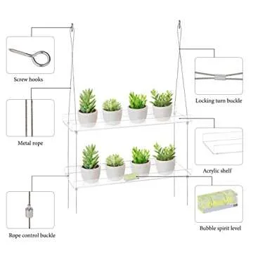 Sumerflos 2-Tier Acrylic Window Boxes Plant Shelves for Window of Kitchen, Bedroom, Living Room, 16 Inch Wall Flower Double Hanger Boxes Adjustable Hanging Shelves for Indoor Plants, Succulents