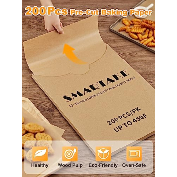 SMARTAKE 200 Pcs Precut Parchment Baking Sheets 12x16 Inches