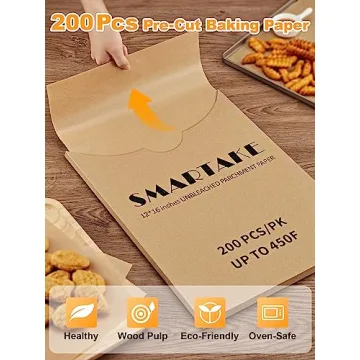 SMARTAKE 200 Pcs Precut Parchment Baking Sheets 12x16 Inches