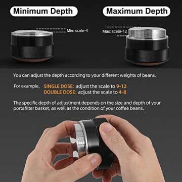 MHW-3BOMBER Coffee Distributor 58mm Espresso leveler Innovative Stepless Adjustable Height Espresso Distributor 58.35mm for 58mm Portafilter Stainless Steel Base (Black) T5215S