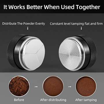 MHW-3BOMBER Coffee Distributor 58mm Espresso leveler Innovative Stepless Adjustable Height Espresso Distributor 58.35mm for 58mm Portafilter Stainless Steel Base (Black) T5215S