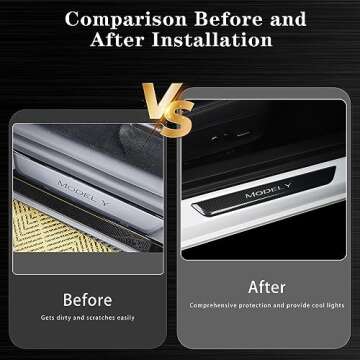 TSLAUCAY Illuminated Door Sill Protector for Tesla Model Y 2023-2017 4 PCS Model Y Door Sill Illuminated with Magnetic Control Door Sill Scuff Plate Door Entry Guard for Model Y-Carbon Fiber Pattern