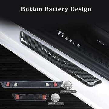 TSLAUCAY Illuminated Door Sill Protector for Tesla Model Y 2023-2017 4 PCS Model Y Door Sill Illuminated with Magnetic Control Door Sill Scuff Plate Door Entry Guard for Model Y-Carbon Fiber Pattern