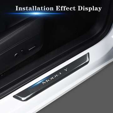 TSLAUCAY Illuminated Door Sill Protector for Tesla Model Y 2023-2017 4 PCS Model Y Door Sill Illuminated with Magnetic Control Door Sill Scuff Plate Door Entry Guard for Model Y-Carbon Fiber Pattern