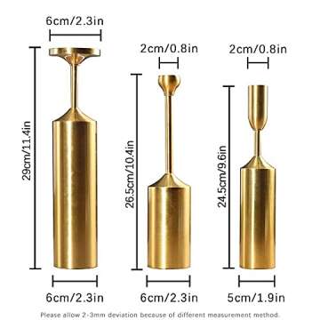 VINCIGANT Brass Gold Candlestick Holder for Pillar & Taper Candles,Set of 3 Vintage Decorative Candle Holders Centerpiece for Mantel Wedding, Dinning Room Mother's Day Housewarming Gift
