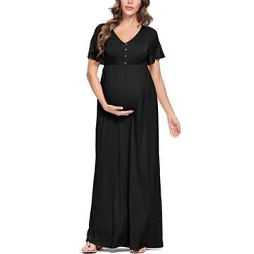Peauty Maternity Dress Boho Maternity Dress Casual Summer Maternity Dress Black Maternity Dress Maternity Maxi Dress Summer Maternity Dress for Baby Shower Summer Summer Maternity Clothes (Black S)