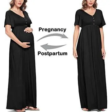 Peauty Maternity Dress Boho Maternity Dress Casual Summer Maternity Dress Black Maternity Dress Maternity Maxi Dress Summer Maternity Dress for Baby Shower Summer Summer Maternity Clothes (Black S)
