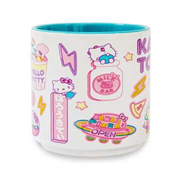 Sanrio Hello Kitty Kawaii Tokyo Allover Icons Stacking Ceramic Mug - Large 13 Oz Coffee Cup for Gift...