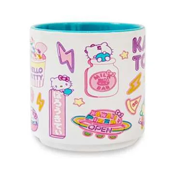 Sanrio Hello Kitty Kawaii Tokyo Allover Icons Stacking Ceramic Mug - Large 13 Oz Coffee Cup for Gift...