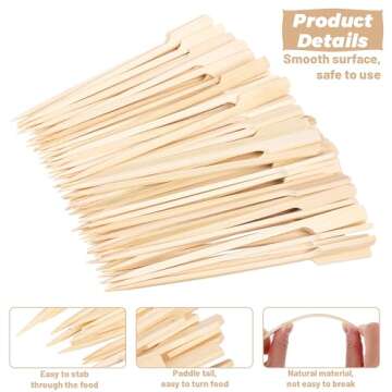 6Inch Bamboo Skewers for Appetizers,100Pcs Bamboo Paddle Picks,Wooden Appetizer Skewers for Fruit Ka...