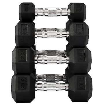 Fitvids Rubber Encased Hex Dumbbell, Set Including 5, 10, 15, 20LB Pairs