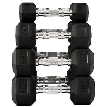 Fitvids Rubber Encased Hex Dumbbell, Set Including 5, 10, 15, 20LB Pairs