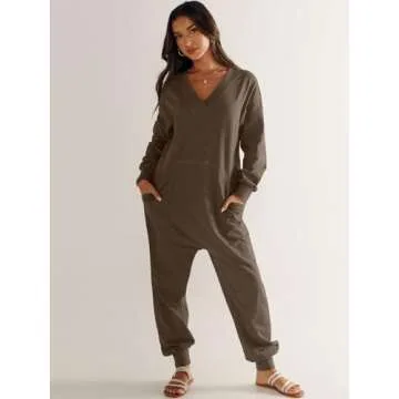 ANRABESS Jumpsuits for Women 2024 Fall Long Sleeve Casual Loose Fit Romper Lounge One Piece Pajamas Outfits Jumper