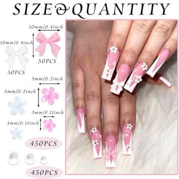 RODAKY 1000PCS Pink Bow Nail Charms for DIY Manicure