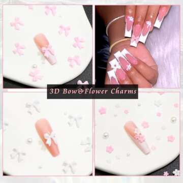 RODAKY 1000PCS Pink Bow Nail Charms for DIY Manicure