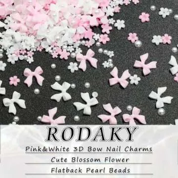 RODAKY 1000PCS Pink Bow Nail Charms for DIY Manicure