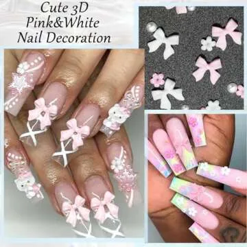 RODAKY 1000PCS Pink Bow Nail Charms for DIY Manicure