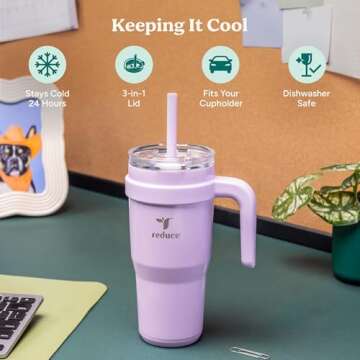 REDUCE 24 oz Stainless Steel Tumbler with Handle - Dual-Wall Vacuum Insulated Travel Mug, Sweat-Proo...