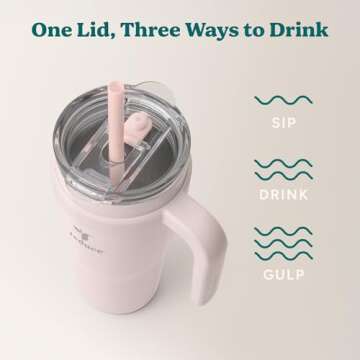 REDUCE 24 oz Stainless Steel Tumbler with Handle - Dual-Wall Vacuum Insulated Travel Mug, Sweat-Proof Lid & Reusable Straw - Keeps Drinks Cold for 24 Hrs, Fits Cupholders, Dishwasher Safe-Pink Cotton