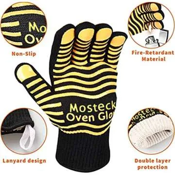 Oven Gloves 2pcs, Heat Resistant Gloves, EN407 Certified 932℉- Cooking Gloves for BBQ, Baking, Cutting, Welding, Smoker Fireplace