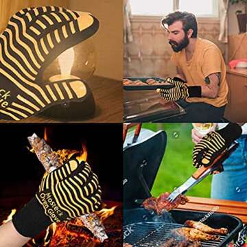 Oven Gloves 2pcs, Heat Resistant Gloves, EN407 Certified 932℉- Cooking Gloves for BBQ, Baking, Cutting, Welding, Smoker Fireplace